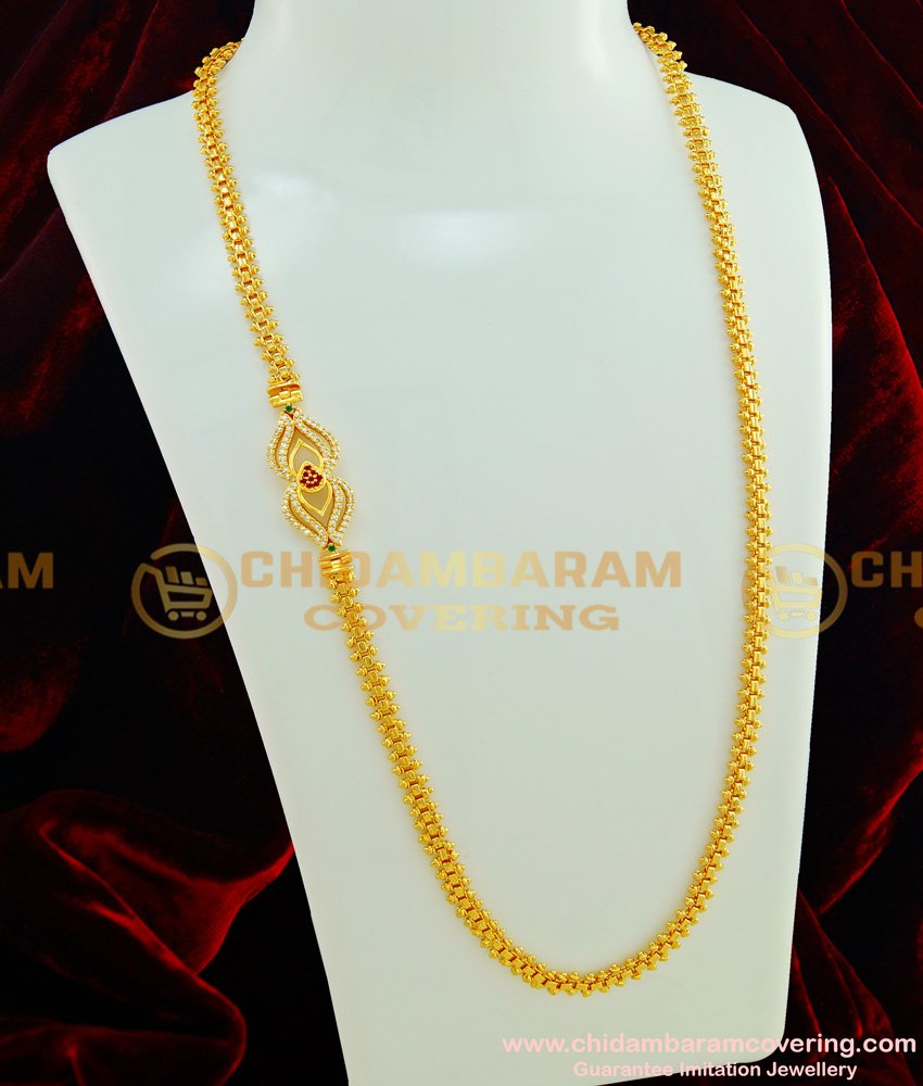 MCHN172 - American Diamond Designer Mugappu Pendant with Chain Buy Indian Jewellery Online