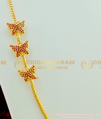 MCHN175 - Pure Gold Plated Ruby Stone Gold Finish Butterfly Mugappu Chain Design for Ladies 