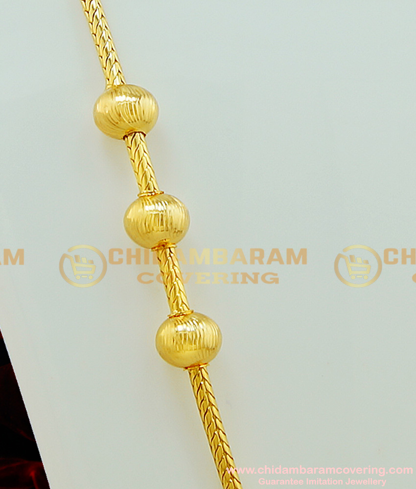 MCHN183 - Trendy 3 Golden Beads Micro Gold Plated Guaranteed Mugappu Thali Chain Online