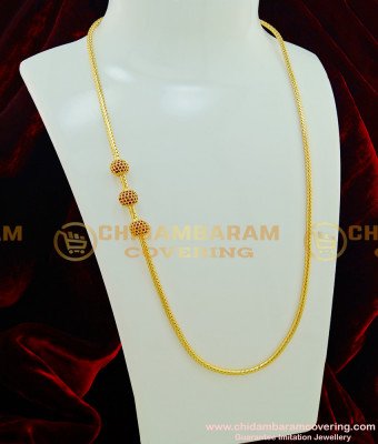 MCHN187 - Beautiful Ruby Stone Balls Design Side Locket Mangalsutra Mugappu Chain South Indian Jewellery Online