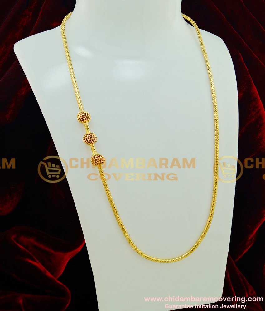 MCHN187 - Beautiful Ruby Stone Balls Design Side Locket Mangalsutra Mugappu Chain South Indian Jewellery Online