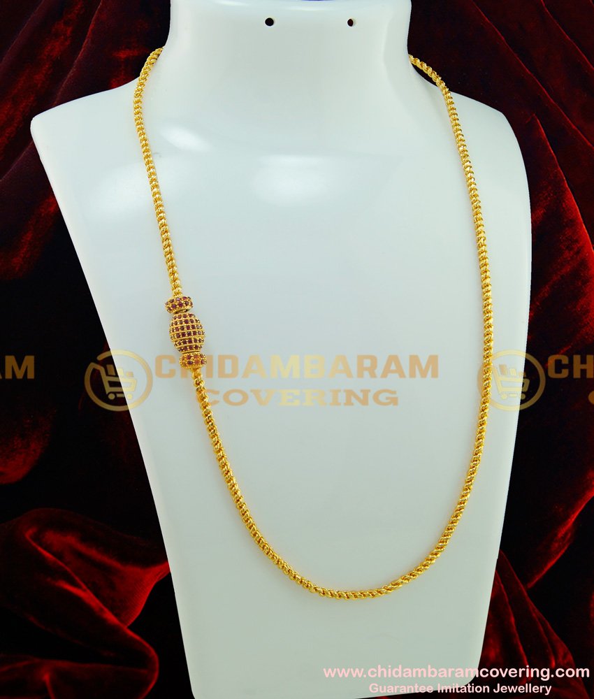 MCHN191 - New Designer Ruby Stone Mugappu Gold Thali Chain Design Buy Online