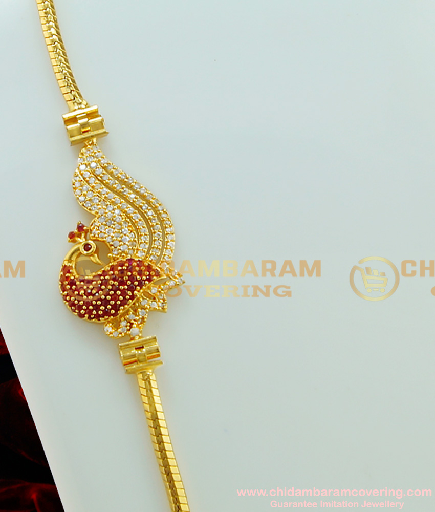 MCHN192 - 30 Inches New Ad Stone Side Peacock Pendant Mugappu Thali Kodi Chain Indian Imitation Jewellery Online