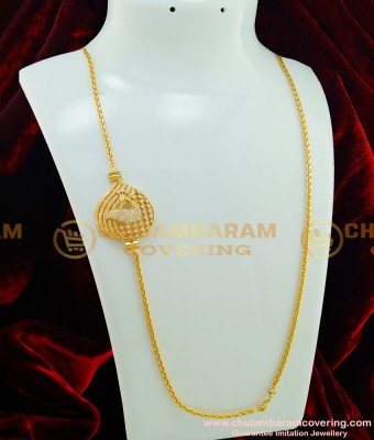 MCHN195 - 30 Inches American Diamond Full White Stone Peacock Design Big Size Pendant Mugappu Chain Online