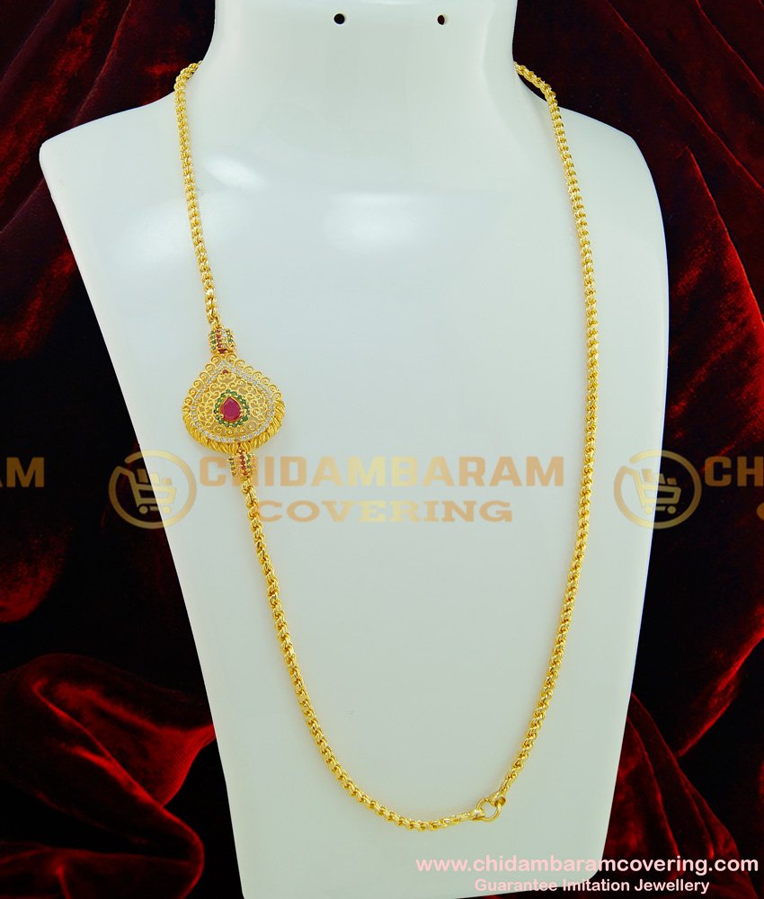 MCHN197 - 24 Inches New Designer Multi Stone Big Size Mugappu With Chain Latest Trending Jewellery Online