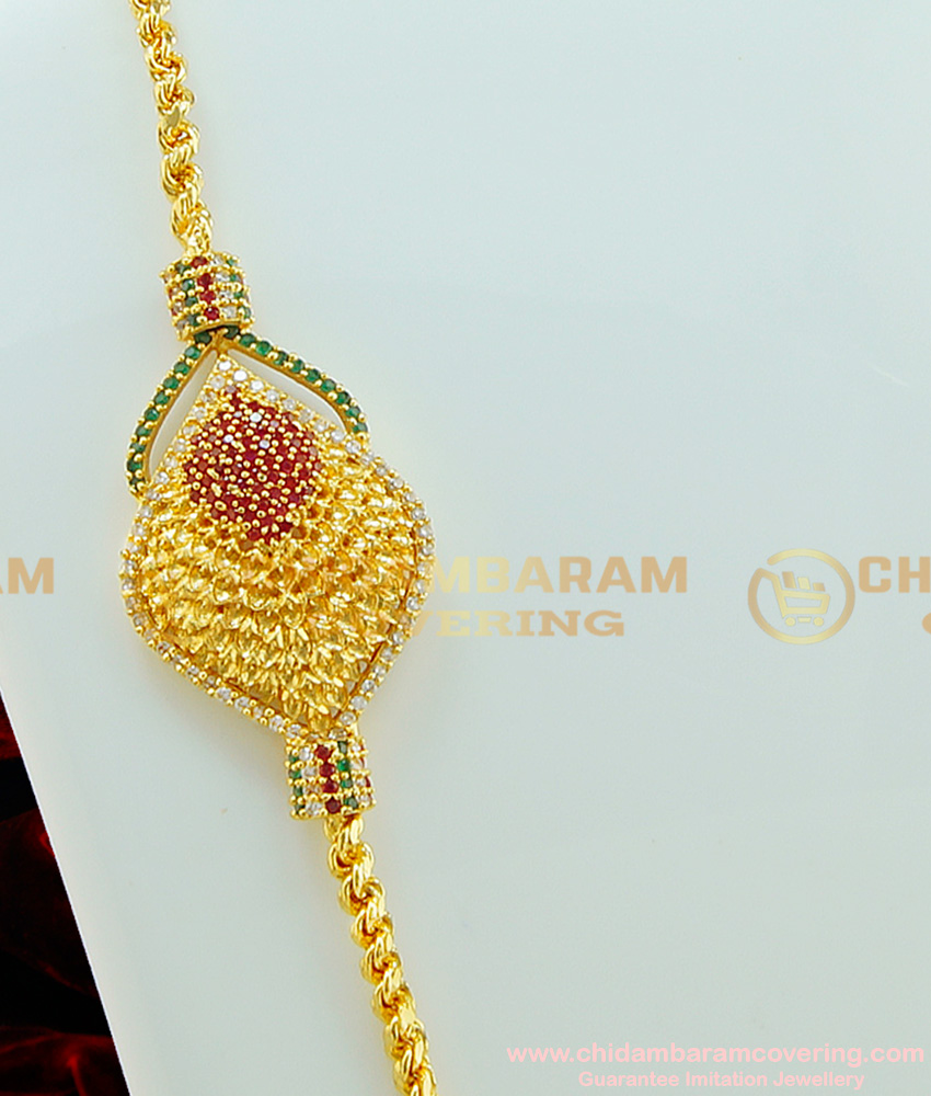 MCHN198 - 24 Inches Latest Fashion Beautiful Designer Multi Stone Big Size Mugappu with Thali Chain Online