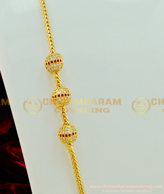 MCHN201 - South Indian Mugappu Chain Ad Stone Three Balls Design Side Pendant Thali Kodi Chain