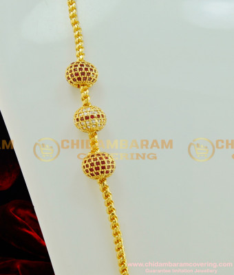 MCHN202 - Indian Jewellery Gold Covering Ad Stone Three Balls Design Mugappu Chain Thali Kodi Chain