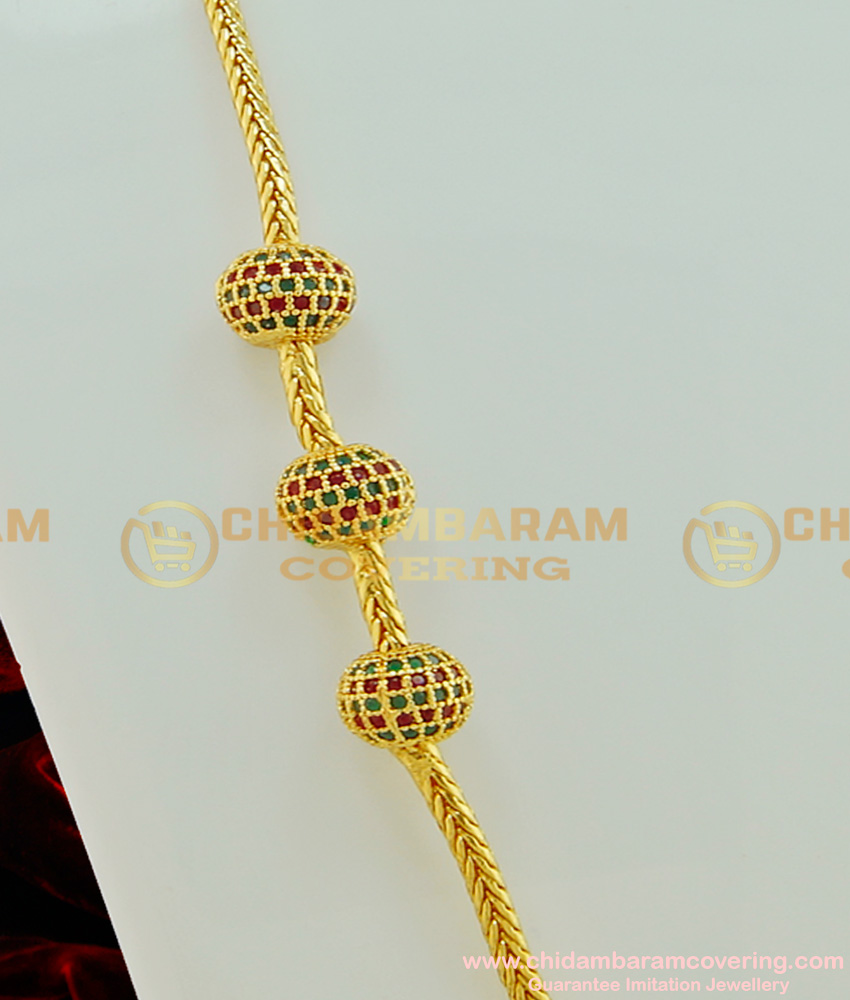 MCHN204 - Chidambaram Covering Mugappu Chain Ad Stone Multi Stone Mugappu Thali Chain