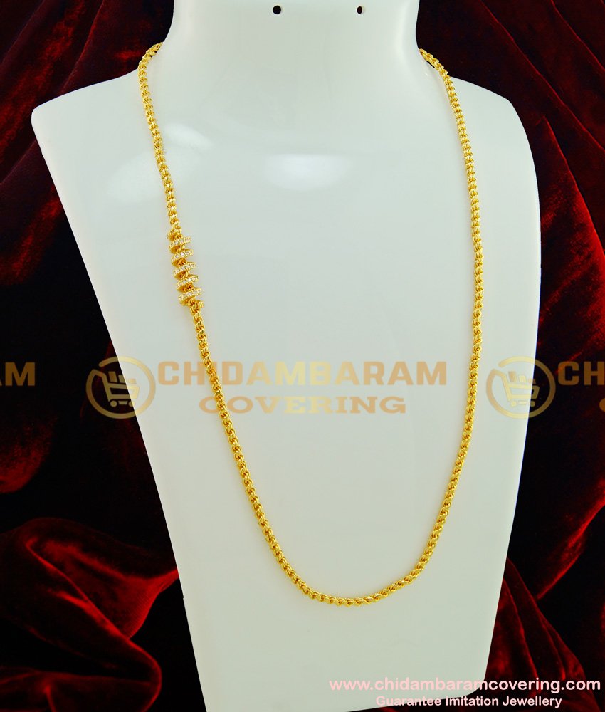 MCHN205 - Trendy Gold Plated Thali Kodi Chain Ad Spiral Design Mugappu Chain Indian Imitation Jewellery
