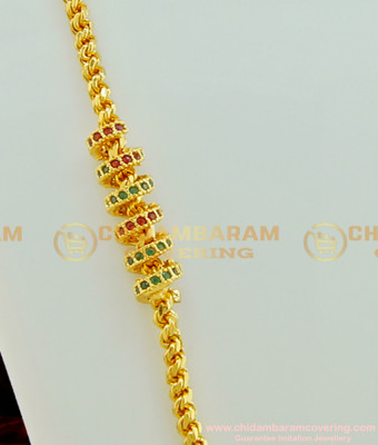 MCHN208 - Gold Thali Chain Design Ruby Emerald Twisted Mugappu Chain for Women