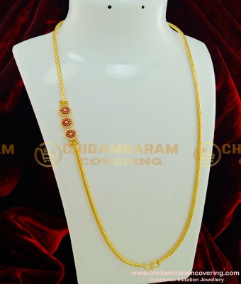 MCHN209 - 24 Inches New Model Mugappu Thali Chain White and Ruby Stone Designer Mugappu Chain