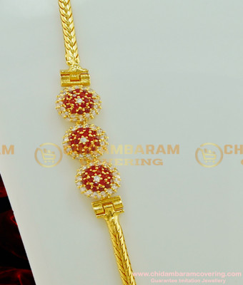 MCHN209 - 24 Inches New Model Mugappu Thali Chain White and Ruby Stone Designer Mugappu Chain