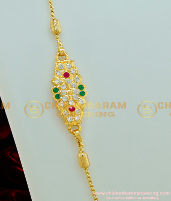 MCHN215 - 1 Gram Gold Plated Designer Chain with Impon Multi Stone Mugappu Chain For Ladies 