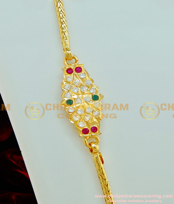 MCHN218 - 24 Inches New Model Gold Thali Chain Designs One Gram Gold Plated Impon Ad Stone Mugappu Chain