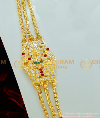 MCHN225 - Impon Ad Multi Stone Lakshmi Design Pendant Mugappu Three Line Mugappu Chain Design Online
