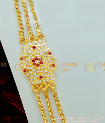MCHN226 - Beautiful Flower Design Impon Ruby Stone Mugappu 3 Line Gold Plated Chain Buy Online