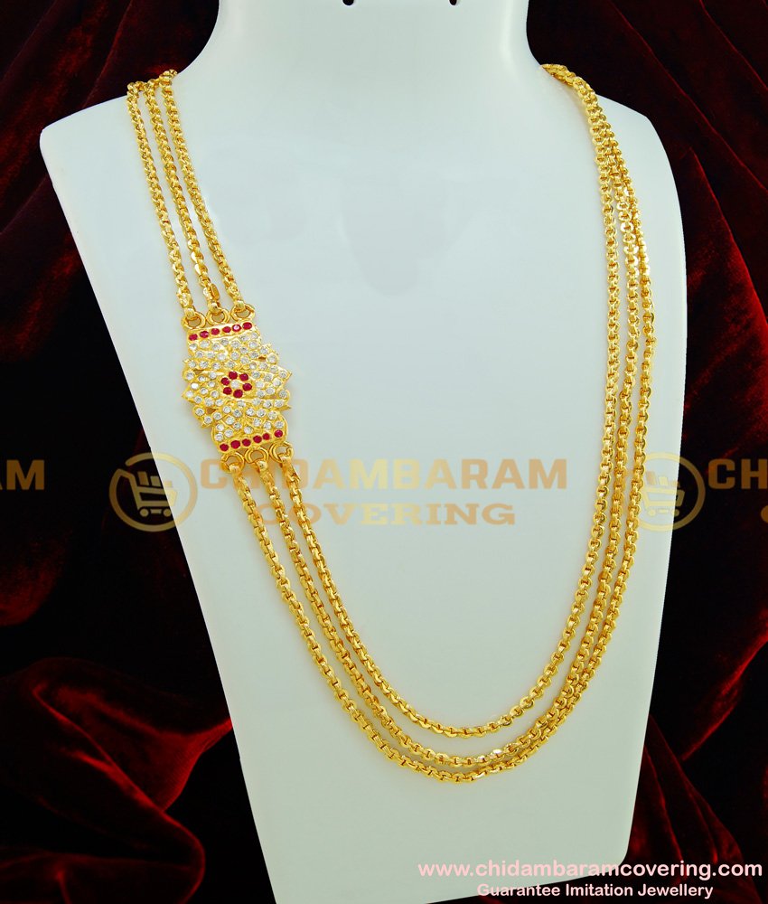 MCHN227 - Latest First Quality Five Metal Ad Mugappu Three Layer Gold Chain Buy Online