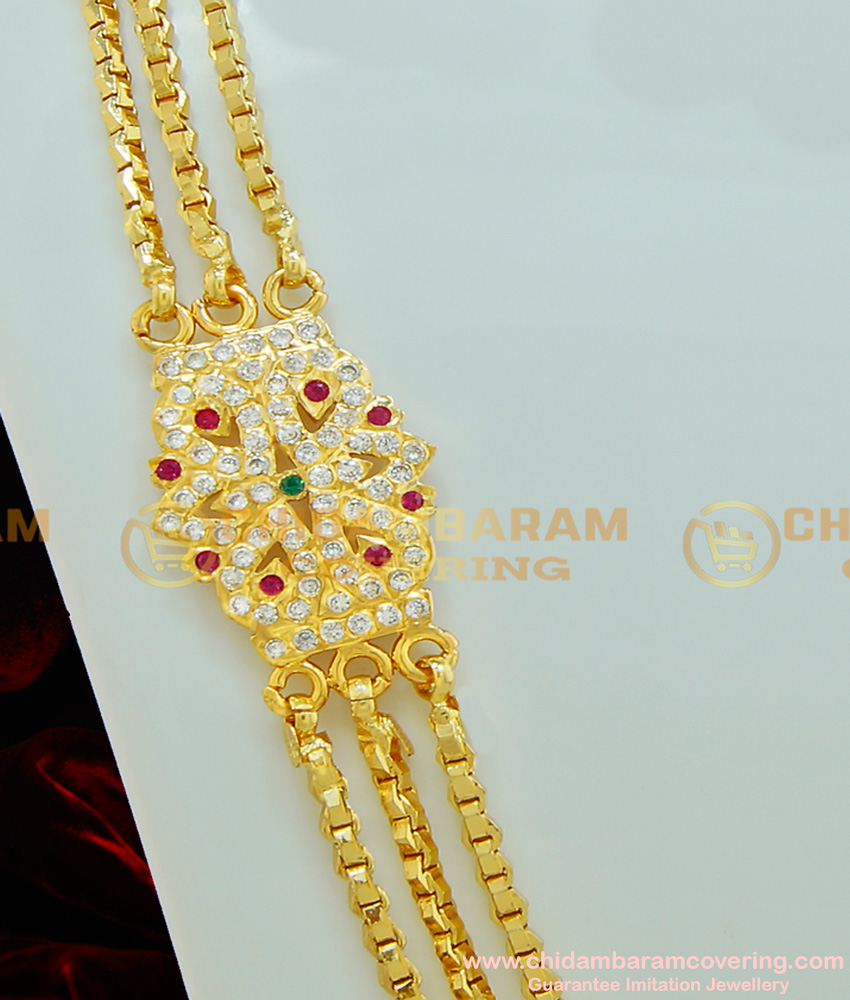 MCHN228 - 24 Inches Indian 5 Metal Big Mugappu Design With 3 Step Chain Three Line Mugappu Chain Design