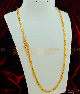 MCHN233 - One Gram Gold Plated Multi Stone Stone Side Pendant Mugappu Chain for Women