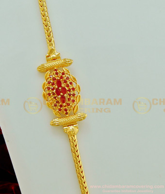 MCHN239 - 24 Inches Attractive Ruby Stone Gold Design Side Locket Latest Fashion Mugappu Chain 
