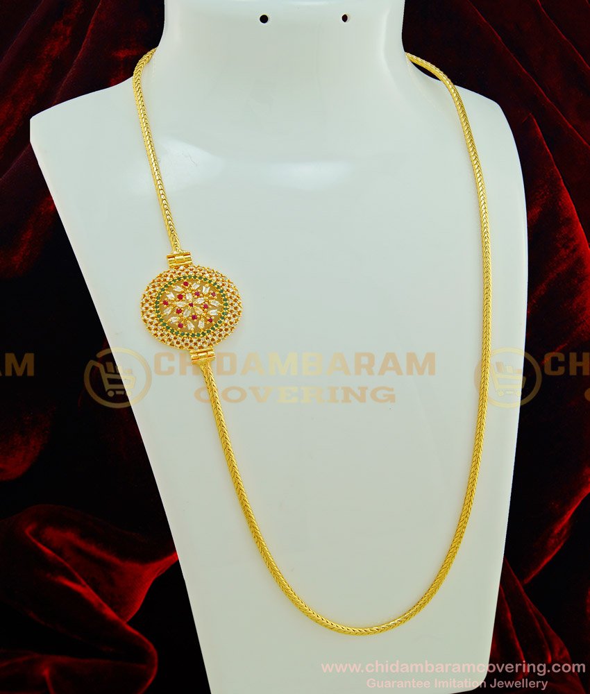 MCHN244 - Latest Gold Plated Round Full Stone Mugappu Chain Collections at Best Price Buy Online 