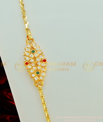 MCHN246 - 30 inches Five Metal Mugappu Chain Ruby Emerald Flower Design Side Locket with Chain Designs