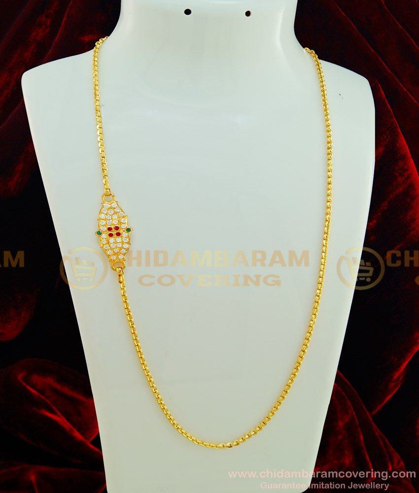 MCHN250 - 24 Inches Impon Mugappu Chain Panchalogam Stone Pendant Designs One Gram Gold Jewellery