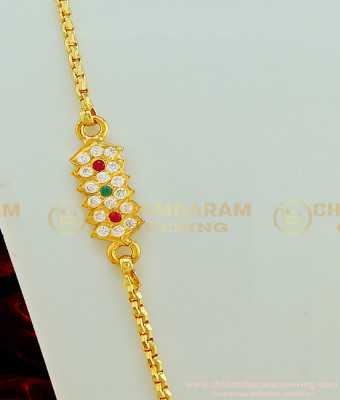 MCHN253 - Latest Design Impon Multi Stone Mugappu Chain Design for Women Five Metal Jewellery