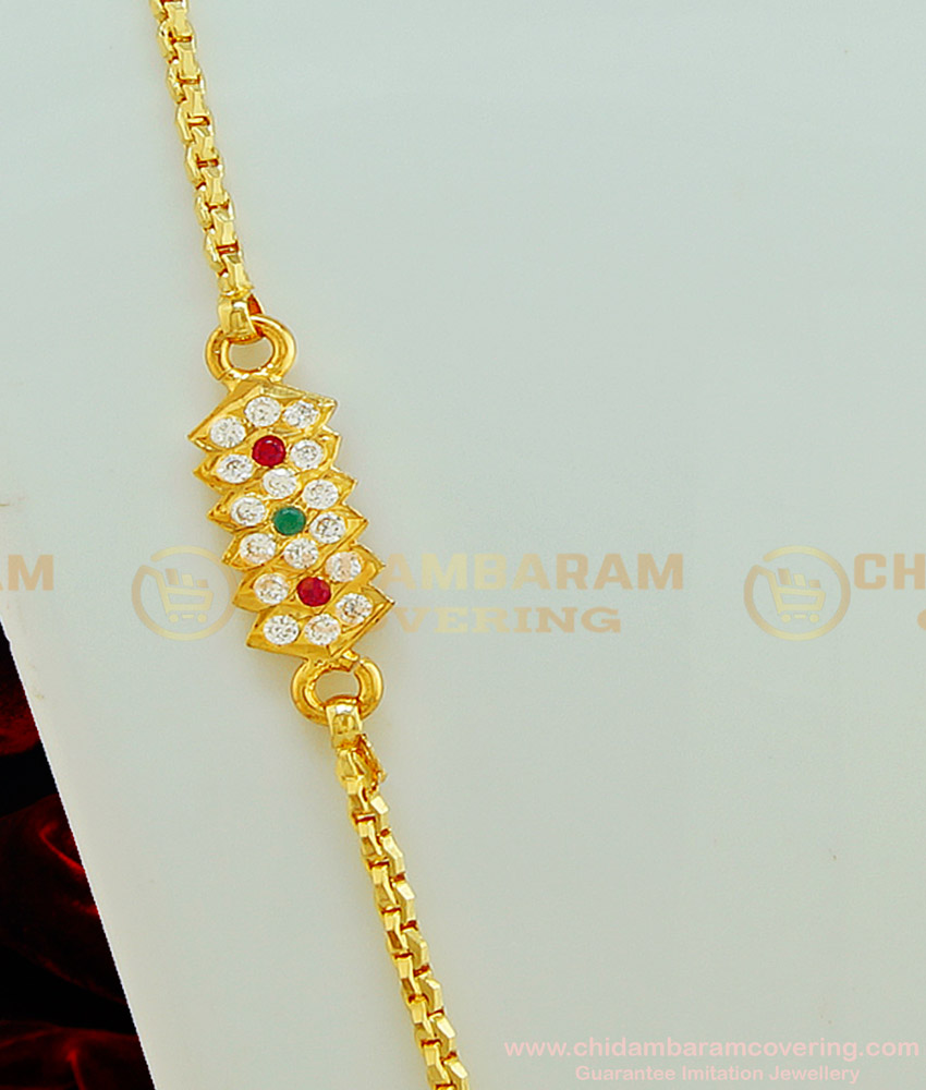 MCHN253 - Latest Design Impon Multi Stone Mugappu Chain Design for Women Five Metal Jewellery