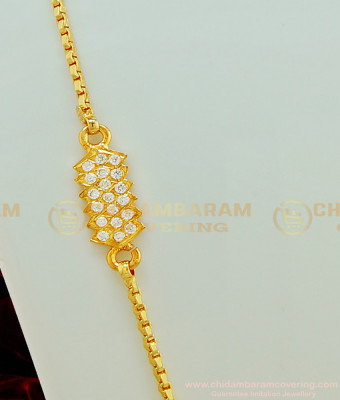 MCHN254 - Beautiful Gold Design Full White Stone Impon Mugappu Chain Design for Daily Use