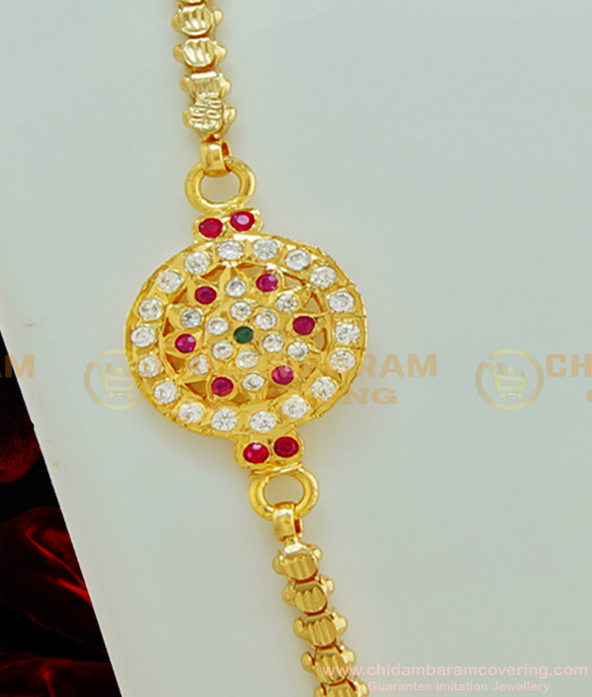 MCHN255 - Impon Gold Design Big Round Ad Stone Side Pendant with Designer Chain Online Shopping