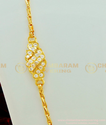 MCHN257 - Daily Wear Light Weight Simple Impon White Stone Mugappu Chain for Women