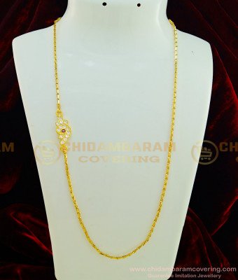 MCHN258 - Unique Five Metal White and Ruby Stone Sangu Design Side Pendant Mugappu Chain Online 