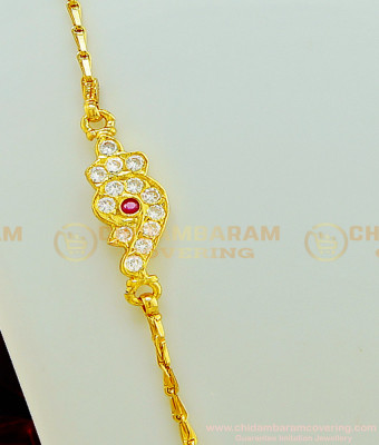 MCHN258 - Unique Five Metal White and Ruby Stone Sangu Design Side Pendant Mugappu Chain Online 
