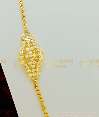 MCHN260 - Real Gold Design White Stone Impon Mugappu Chain One Gram Gold Mugappu At Low Price  