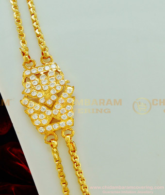 MCHN264 - 30 Inches Impon Stone Side Pendant Long Impon Mugappu Chain Double Chain Design Guaranteed Jewellery