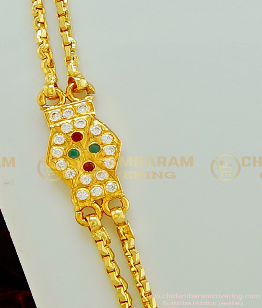 MCHN266 - Traditional Gold Plated Impon Multi Stone Mugappu with Double Chain Buy Online