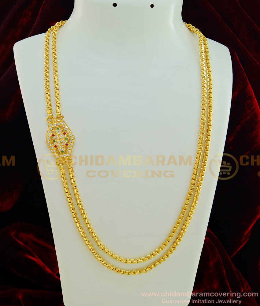 MCHN269 - Trendy New Design Impon Multi Stone Flower Design Side Pendant With 2 Line Chain Buy Online