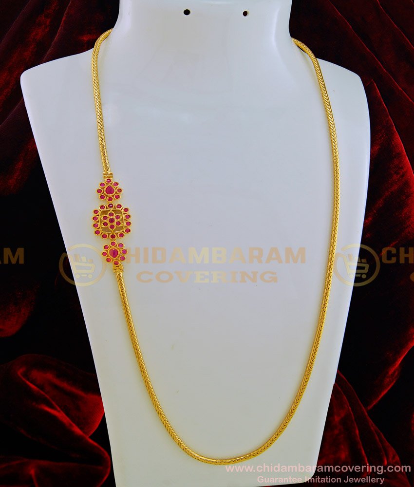 MCHN272 - New Design Pink Colour Kemp Stone Mugappu Thali Kodi Chain Collections