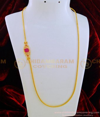 MCHN275 - One Gram Gold American Diamond Stone Side Pendant Light Weight Gold Mugappu Designs 