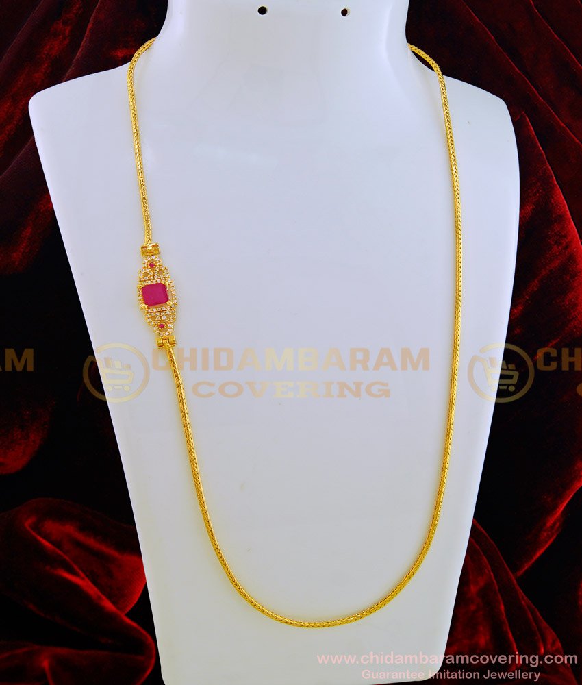 MCHN275 - One Gram Gold American Diamond Stone Side Pendant Light Weight Gold Mugappu Designs 
