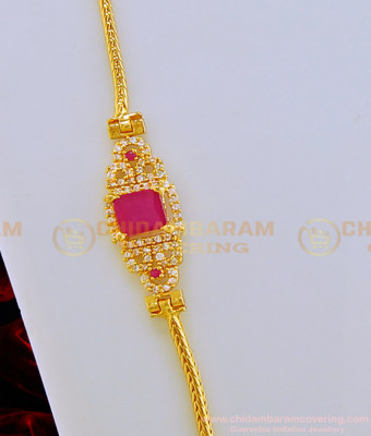 MCHN275 - One Gram Gold American Diamond Stone Side Pendant Light Weight Gold Mugappu Designs 