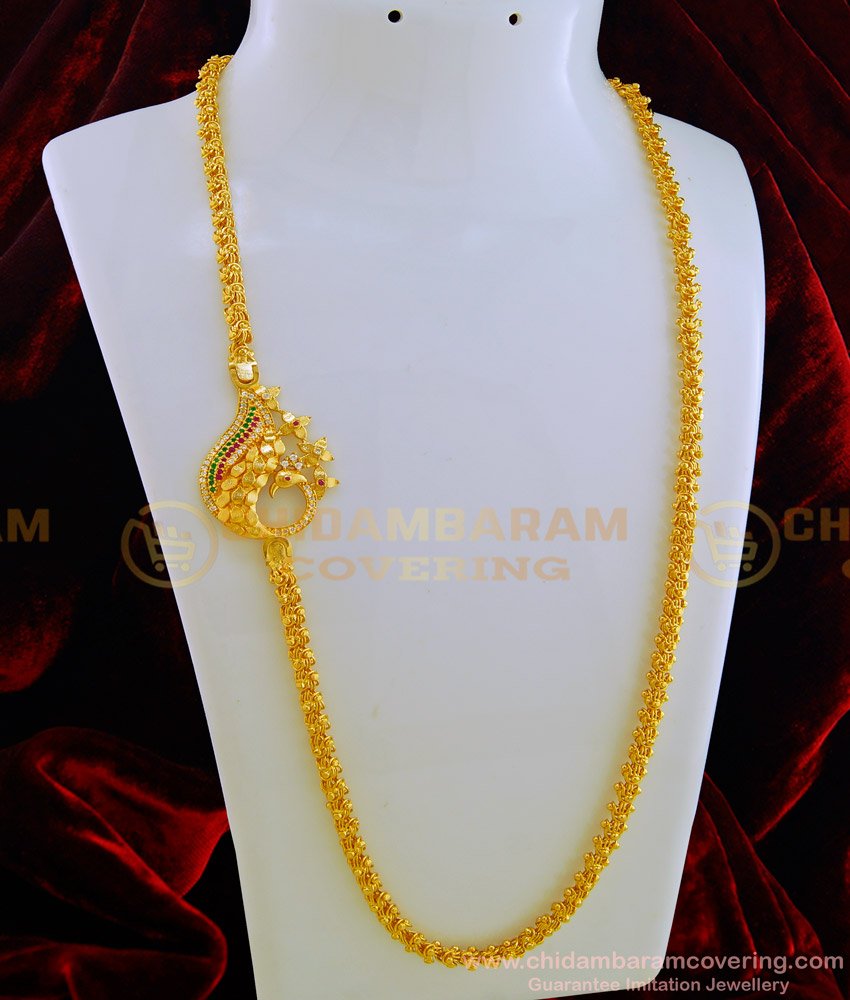 MCHN277 - Latest Fashion Beautiful Designer Multi Stone Peacock Design Mugappu Chain Online
