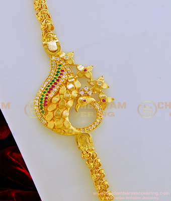 MCHN277 - Latest Fashion Beautiful Designer Multi Stone Peacock Design Mugappu Chain Online
