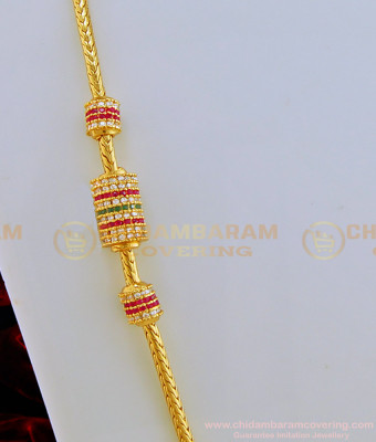 MCHN278 - 24 Inches Unique Collection Thali Chain Tri Colour Stone Mugappu One Gram Gold Mopu Chain Online