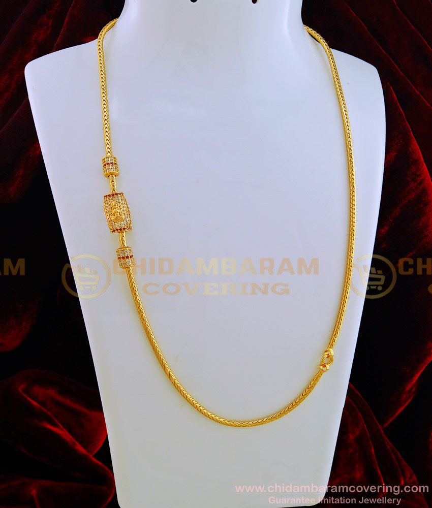 MCHN279 - New Model Ad Stone Lakshmi Design Side Pendant Guaranteed Thali Chain with Mugappu Designs Online