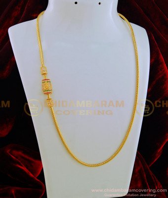 MCHN281 - Latest Gold Design American Diamond Lakshmi Mugappu Chain One Gram Gold Daily Wear Mugappu Chain 