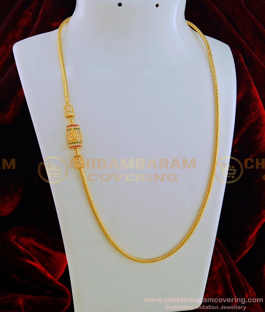 MCHN281 - Latest Gold Design American Diamond Lakshmi Mugappu Chain One Gram Gold Daily Wear Mugappu Chain 