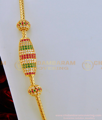 MCHN286 - 24 Inches Unique Collection Thali Chain Tri Colour Stone Mugappu Chain One Gram Gold Jewelry Online
